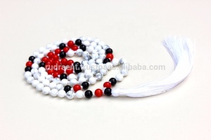 Collar de cuentas Mala Unisex clásico para mujer con 108 piedras preciosas de Coral rojo y borla de ónix 6mm regalo de Budismo de moda - Product Image 6