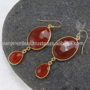 Pendientes de piedras preciosas de cornalina roja de Plata de Ley 925 oro vermeil - Product Image 1