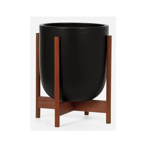 Macetero de Metal Negro con Soporte de Madera, Diseño Moderno Vintage, Acabado con Recubrimiento de PE, Duradero para Decoración del Hogar y Jardín - Product Image 1