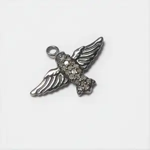 Breloque en argent Sterling 925, oiseau volant, diamant naturel, fournitures du fabricant, vente en gros, prix d'usine, acheter en ligne - Product Image 1