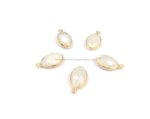 Pierre de lune arc-en-ciel pierre précieuse bijoux faits à la main lunette pierre de naissance Boho connecteur lien plaqué or 18 carats tendance - Product Image 3