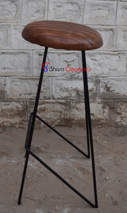 เก้าอี้บาร์หนังสไตล์วินเทจอุตสาหกรรมผสมหนังโลหะสำหรับร้านอาหารคาเฟ่ห้องนอนเก้าอี้พักผ่อนที่บริสุทธ์ - Product Image 3