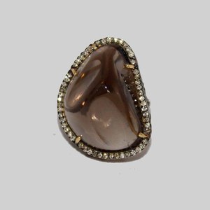 Anillo de diamantes, joyería, anillo de aniversario de boda, chapado en oro, cuarzo ahumado, Plata de ley, calcedonia pura para mujer, 15,64 gramos, 8,5, EE. UU. - Product Image 1