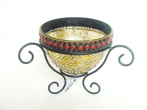 ชามแก้วโมเสคทรงกลมแบบโมเดิร์นพร้อมขาตั้งเหล็กสำหรับตกแต่งบ้าน - Product Image 3