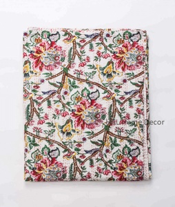 Colcha Bordada a Mano, Tamaño Individual, Colcha Kantha, Colcha de Algodón Floral para el Hogar - Product Image 1