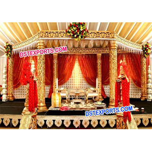 Mandap de mariage doré sculpté à la main en fibre Jali pour la décoration de mariage, sculptures dorées complexes, décoration d'événements WASHINGTON - Product Image 1