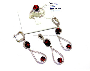 Conjunto de joyería de piedra granate Natural, Plata de Ley 925, precio al por mayor - Product Image 2