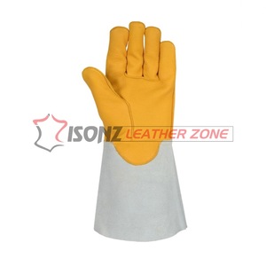 Gants de soudage TIG en cuir de vachette jaune personnalisés, à manchette droite, épaisseur 1,2 mm, 14 pouces, pour soudeur à l'argon, grillades et four - Product Image 4