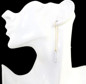 Pendiente de hilo minimalista de nuevo diseño pendiente de cadena larga Druzy blanco Natural Latón chapado en oro declaración colgante - Product Image 3