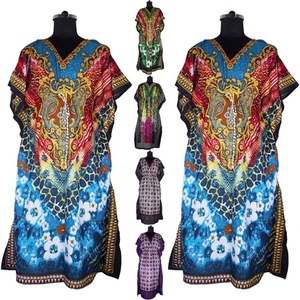 2025 Sexy chica algodón Kaftan para mujer Long Beach Wear diseño de moda Floral impreso algodón Kaftan con cuello en V Casual - Product Image 2