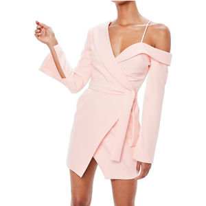 Maglia A <span class=keywords><strong>Manica</strong></span> <span class=keywords><strong>Lunga</strong></span> signore Sexy Nude One-Spalla Tuxedo Mini Rosa Delle Donne del Vestito Abiti - Product Image 4