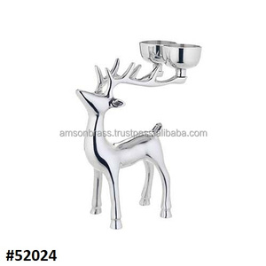Decoración navideña Reno Portavelas Centro de mesa Metal de alta calidad Aluminio Cobre Acabado - Product Image 4