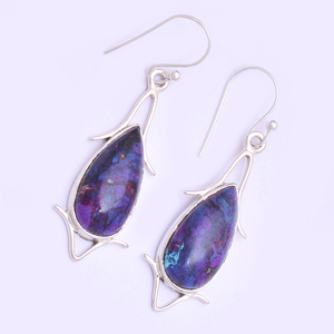 Purple Pear Shape Copper Turquoise Gemstone 925 <b>Sterling</b> <b>Silver</b> Dangle Earrings Handmade Jewelry Wholesaler Manufacturer BY CDP - Product Image 3