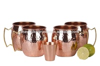 Ensemble de 4 tasses à Moscow Mule en cuivre, faites à la main, en cuivre antique, 100% cuivre pur, dans un coffret cadeau élégant pour les boissons