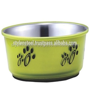 Tazón de agua portátil de acero inoxidable para mascotas, tazón de fusión de Color verde con Base de goma, venta al por mayor - Product Image 1