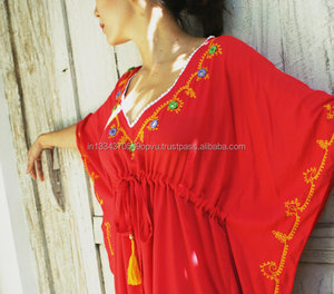 Vista al lago colección de ropa de niña de rayón, Imperio cintura vestido de captura de los ojos con cuello en V de bordar ropa de playa de Poncho - Product Image 2