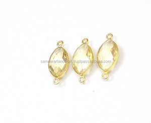Luz citrino cuarzo piedra preciosa chapado en oro Marquesa forma bisel conector para la fabricación de joyas doble fianza facetado bisel elegante - Product Image 4