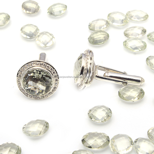 925 Sterling Bạc Màu Xanh Lá Cây Thạch Anh Tím Đá Người Đàn Ông Của <span class=keywords><strong>10Mm</strong></span> Thiết Kế Khuy Măng Sét Cho Món Quà Cưới - Product Image 1