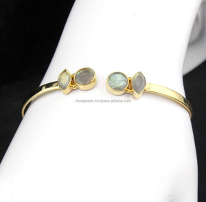 Labradorite ธรรมชาติสีดำนิลมูนสโตน24พันชุบทองกำไลข้อมือ - Product Image 2