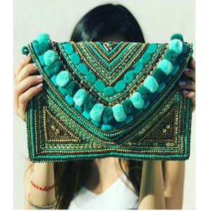 Traditional Banjara Turquoise Stone Hand <b>Beaded</b> Evening Bag Envelope Clutch Purse Women Female - Product Image 1