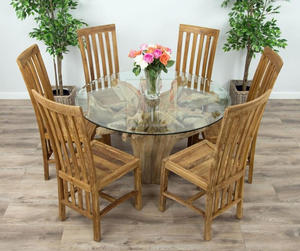IN STOCK <b>Dining</b> <b>table</b> teak root natural with <b>top</b> glass - Product Image 1