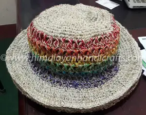 麻棉钩针编织彩虹色手工制作的高品质时尚时尚波西米亚波西米亚女性导线边帽hcwb 0058