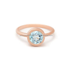 Blue Topaz gemstone <b>gold</b> vermeil <b>dainty</b> <b>ring</b> - Product Image 2