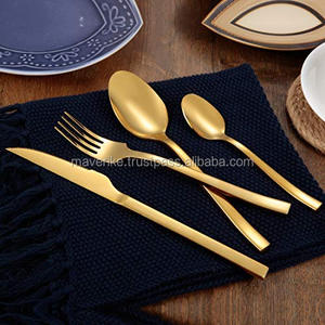 Juego de cubiertos de lujo de acero inoxidable con mango real Color dorado mate Vajilla para el hogar y la boda Juego de cubiertos de decoración - Product Image 1