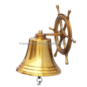 Nautical Gold Plated Hanging <b>Ship</b> <b>Wheel</b> Bell - Product Image 1