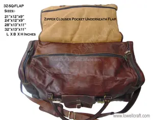 Lowellcraft Vintage <b>Large</b> Genuine Leather <b>Holdall</b> Duffle 28" Square Shape 3655L Zipper Closure Travel Bag - Product Image 2