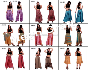 Pantalon Plazoo en soie pure de créateur indien Boho pour femmes, jupes et pantalons évasés à imprimé coloré, grande taille, saison estivale - Product Image 2