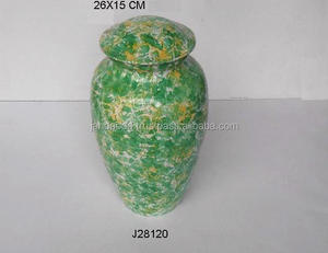 Tarro de urna con acabado pintado multicolor verde amarillo de alta calidad en latón fundido, urna de cremación, tarro contenedor conmemorativo - Product Image 3