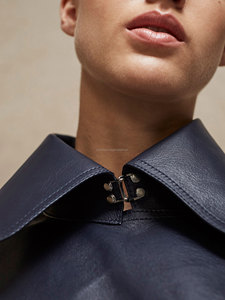 Abrigo largo de piel de oveja azul marino para mujer, piel auténtica - Product Image 2