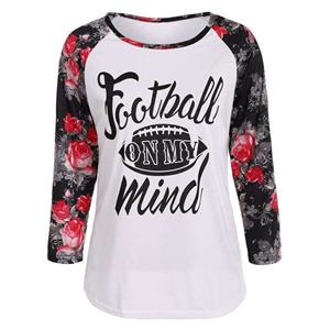 Camisetas de algodón con estampado completo personalizado para mujeres de talla grande contraste raglán cuarto manga bordado botones diamante Casual - Product Image 1