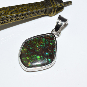 Pendentif Unique en Ammolite arc-en-ciel en argent Sterling 925, fabricant de bijoux en pierres précieuses, expéditeur et grossiste - Product Image 3