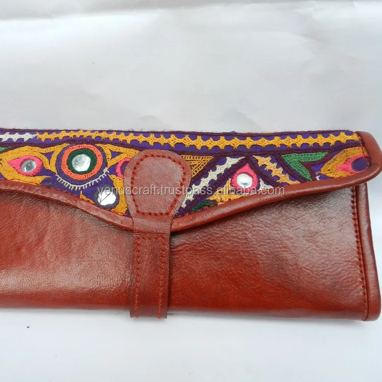 Ethenic feito à mão real carteiras de couro/bolsa