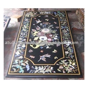 โต๊ะรับประทานอาหารหินอ่อนสีดำฝังลาย Pietra Dura - Product Image 1