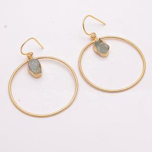 Precious Round Design !! Fancy Shape <b>Green</b> Amethyst Gemstone Brass <b>Earrings</b>, Indian Gold Plated Brass Jewelry - Product Image 1