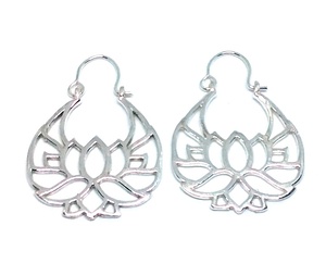Attractive Handmade Hoop Earring Lotus Silver Hoop Earring Silver Hoop Earring - Product Image 1