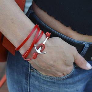 Woman bracelet leather bracelet red bracelet cuff bracelet wrap bracelet anchor bracelet sea bracelet summer bracelet - Product Image 1