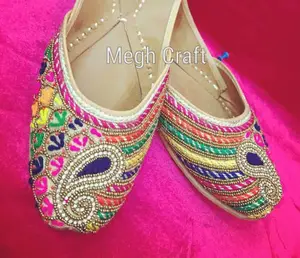 Multi Colored Wedding Wear Juti - Indian Fashion Designer Leather Khussa Jutti - 2018 latest designs embroidered chappal- flats