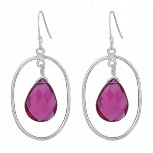 Boucle d'oreille en quartz rose en forme de poire Gemstone Boucles d'oreilles à crochet en argent sterling 925 Bijoux faits à la main Boucle d'oreille à la mode pour les femmes. - Product Image 1
