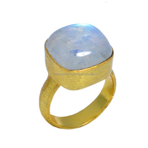 Bague en pierre de lune arc-en-ciel, bague en pierre naturelle plaquée or 925 véritable bague à la mode vintage pour anniversaire de mariage. - Product Image 1