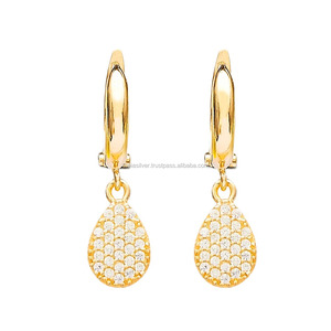 Gold Plated Dangle <b>Clip</b> <b>on</b> <b>Earrings</b> Turkish Wholesale 925 <b>Sterling</b> <b>Silver</b> Jewelry - Product Image 1