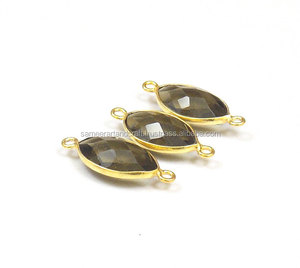 Quartz fumé 9x15mm plaqué or connecteur de lunette à facettes en forme de marquise fournisseur en gros pour la fabrication de bijoux - Product Image 3