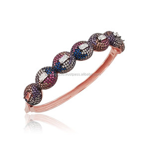 <b>Rose</b> <b>Gold</b> Micro Pave CZ Diamond Rainbow <b>Bangle</b> <b>Bracelet</b> P. 925K Sterling Silver Zircon Main Stone for Gift - Product Image 1