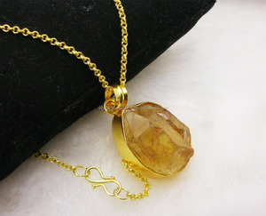 Yellow Citrine Gemstone Pendant 14k Gold Plated Bezel Setting Brass Finish Perfect For Everyday Wear Or Special Occasions - Product Image 1
