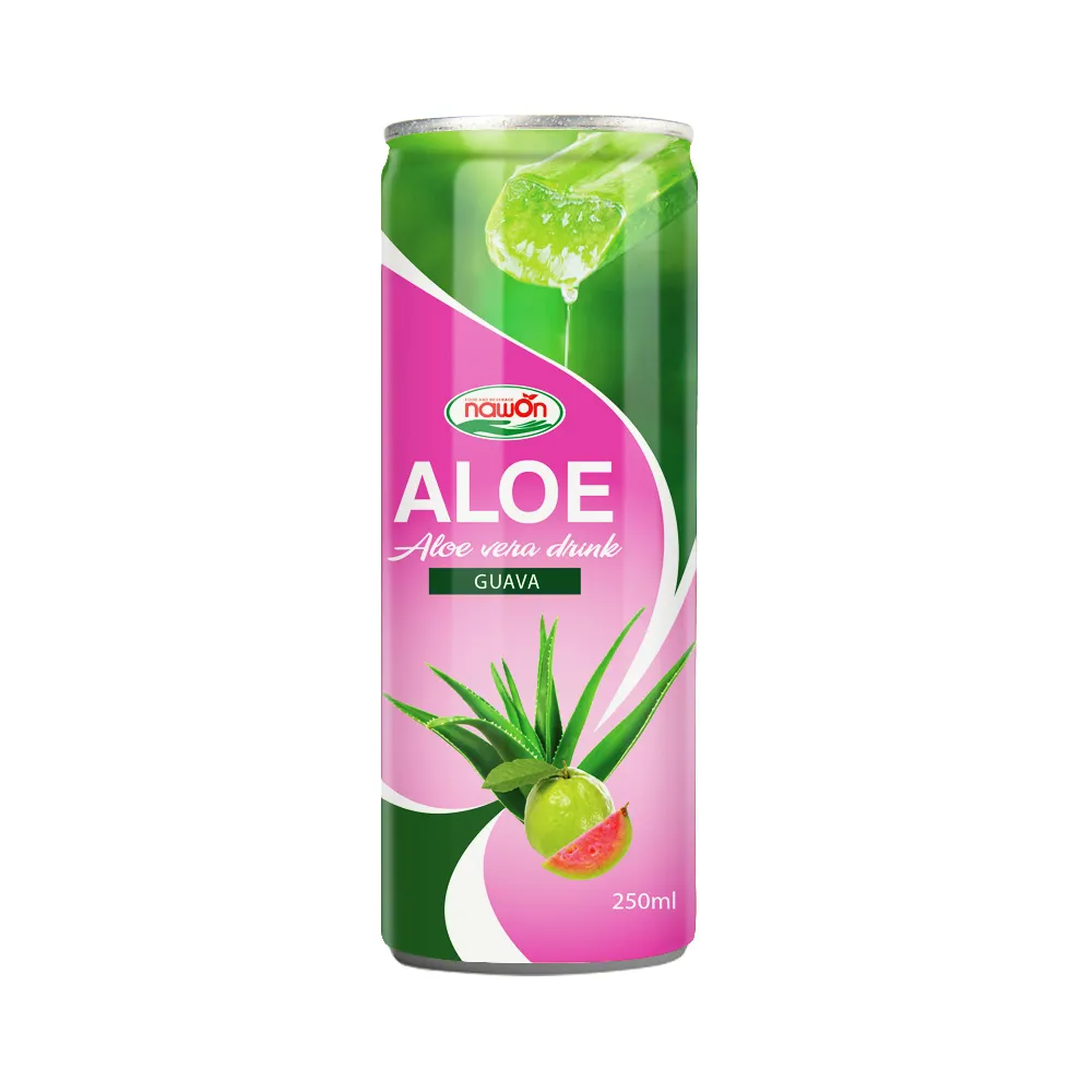 ALOE Juice Bulk Puree Bottle 250ml NAWON Original Aloe Vera Drink Sugar Free with Guava Flavour Can (tinned) Fresh-squeezed GMP