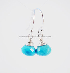 Boucles d'oreilles en argent sterling 925 faites à la main avec pierre précieuse turquoise Bijoux à la mode pour mariages fêtes et cadeaux - Product Image 2