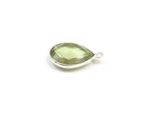 À la mode vert améthyste pierres précieuses fabrication de bijoux résultats simple caution à la main à facettes lunette connecteur poire forme 12X16mm argent - Product Image 5
